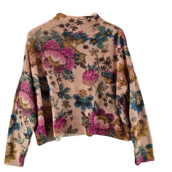 Anthropologie Pilcro Alani 100% Cashmere Sweater Small Pink Combo Floral Crop - Picture 6 of 12